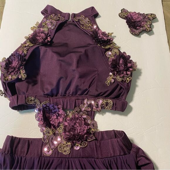 Glamour solo dance costume custom purple lace embroidered MA-Medium adult - Picture 9 of 15